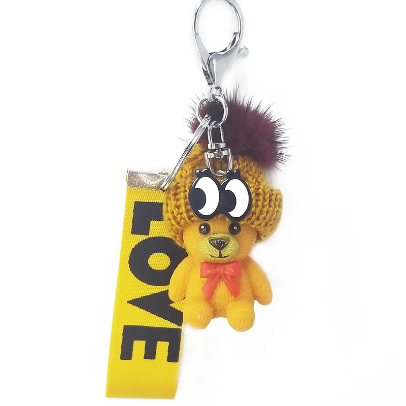 Wholesale Creative Hat Ribbon Bear Resin Keychain